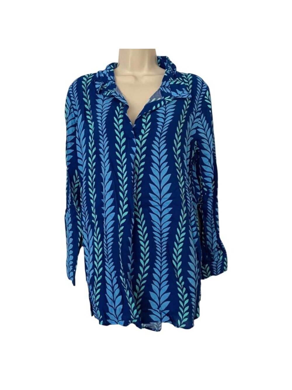 Escapada Abby Top Womens Cobalt Ocean Blue Seagrass Long Sleeve Blouse Size M